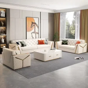 Italian style Light Luxury Genuine Leather U Shape Sofa Modern Minimalist American Style Tufted Combination Full Living Room