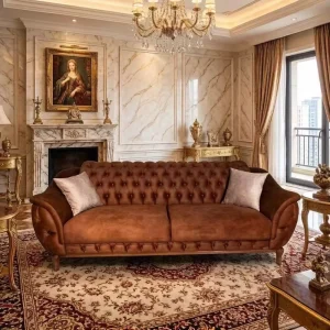 Italian style Light Luxury Velvet Chaise Lounge Sofa Pull Tab Detailing U Shaped Design Solid Wood Frame for Small