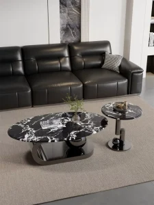 Italian-style Light Luxury Venetian Brown Super-crystal Stone Master Design High-end Minimalist Modern Oval Coffee Table Set
