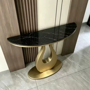 Italian-style Light-luxury Contemporary Marble Top Metal Frame Console Table for Entryway Living Room Small Size