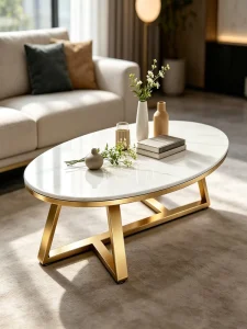 Italian style Light luxury Quartzite Coffee Table Modern Minimalist Oval shaped