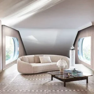 Italian style Minimalist Arc shaped Sofa with Beanbag Seats Striped Velvet Fabric for Small Living Rooms Living Room Sofas