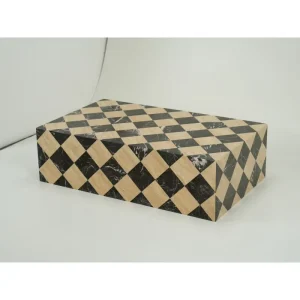 Ivory Beige Travertine Black Marble Handmade Eco Friendly Checkered Plinth Coffee Table Rectangle Modern Design Living