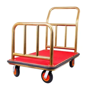 JDTC11236 Modern Metal Hotel Luggage Cart Trunk Small Golden Top Thickened Concierge Trolley for Commercial Use