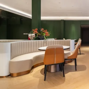 JEILI Commercial Modern Wooden Hotel Custom Restaurant Furniture Luxury Round Marble Table and Chair Set Project Design