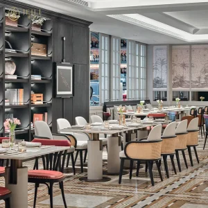 JEILI Modern Design Hotel Factory Solutions Rattan Chair and Marble Table Set Luxury Coffee Booth Seating Restaurant Furniture