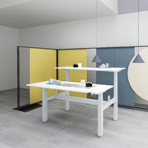 JIECANG Two Person Executive Office Desk Ergonomic Face to Face Electric Sit Stand Iron Frame