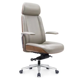 JORI Luxury Boss Executive Office Chair Genuine Leather Ergonomic Swivel Aluminum Frame Computer Desk Traditional