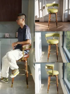 JRSD Nordic Solid Wood Swivel Bar Stool with Backrest Luxury High Stool for Home Home Bar Chair with Strong Load Capacity