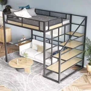 JZD Adult Student Metal Bed Frame Adult Loft Bed School Home Hotel Hostel Use Bunk Bed
