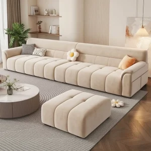 Japanese Cream Cloud Velvet Modular Fabric Sofa Set with Footstool Sponge Filled Multi Colors Luxury Apartment Hotel Living Room