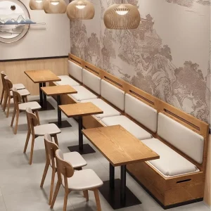 Japanese Dinner Set Cafe Restaurant Chairs and Wood Table Coffee Shop Banquette Bench Sectional Seating Booth Sofa with Storage