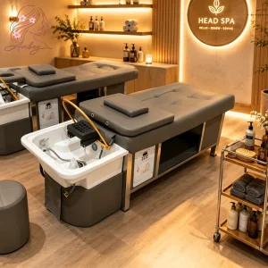 Japanese Head Spa Shampoo Bed Water Circulation PU Leather Massage Hair Wash Chair with Washbowl for Barber Beauty Salon