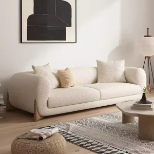 Japanese Style Lambswool Fabric Eco Friendly Adjustable Sofa Set Living Room Small Removable Washable Wood Cream Hospital School