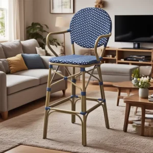 Japanese Style Metal Commercial Bar Chair High Stool with Backrest Phnom Penh Model Bar Furniture for Bar and Restaurant Use