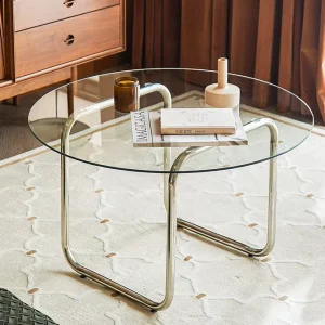 Japanese Style Modern Tempered Glass Coffee Table with Stainless Steel Frame for Small Apartment Living Room Guesthouse Use