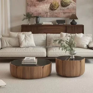 Japanese Wabi Sabi Luxury Modern Coffee Table Storage Solid Oak Wooden Glass Sofa Table Center Table Living Room Furniture