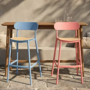 Jietuo Modern Design Dining Chairs Stackable Colorful High Legs PP Plastic Bar Chairs Outdoor Bar Stool Living Room