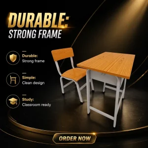 Juren T 19 Modern Metal School Desk and Chair Set with Wood Table Top Durable Eco Friendly Height Adjustable