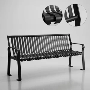 KAVASS Heavy Duty Black Metal Steel and Cast Iron Outdoor Public Area Seating Commercial Garden Urban Street Park Bench for Sale