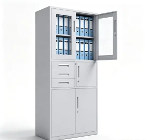 KD Steel Office Filing Cabinet With Glass Door Drawers Metal Document Storage Cabinet
