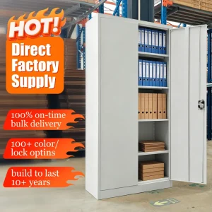 KD Structure Lockable Steel Office Filing Cabinet With Two Swing Doors Storage Suitable for Garage School Gym Home Workplace