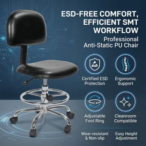 KEXING COS 103 ESD PU Leather Chair Foot Ring Integrated Adjustable Height Laboratory Stool Cleanroom Industrial Workshop Lab