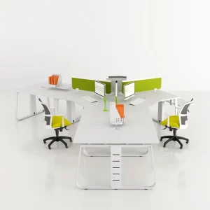KL 323 Modern Wooden Extendable Open Office Workstation Modular Desk 120 Degree Design 3 Seat