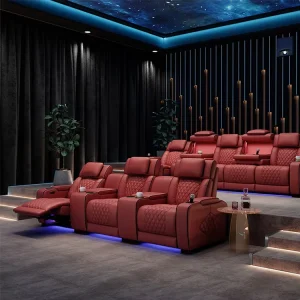 KMJ Leather Electric Recliner Sofa Set Furniture Home Theater Movie Seat Cinema Sofa with Power Adjustable Backrest