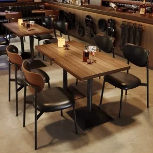 KSL High End Restaurant Furniture Retro Style Wooden Veneer Steel Frame Table and Chairs for Dining Table Set Contract Furniture