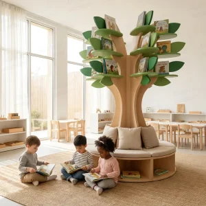 Kainice Montessori Preschool Daycare Library Reading Tree Corner Bookshelf Early Childhood Centre Classroom Bookcase Furniture