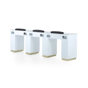Kangmei Nail Equipments Salon Furniture Marble Top White Triple Manicure Technician Station Table Desk with Dust Collector
