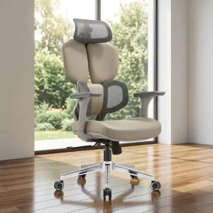 Khaki High Back Mesh Ergonomic Office Chair with 4D Adjustable Armrests Height Adjustable Headrest Lumbar Support