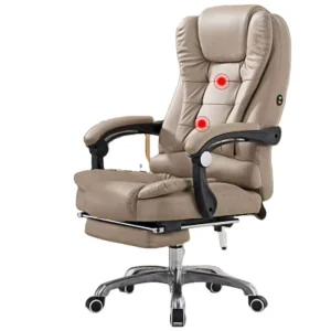 Khaki Leather Office Executive Chair With Massage Conference Ergonomic Swivel PC Vibrating Chair for Computer Desk