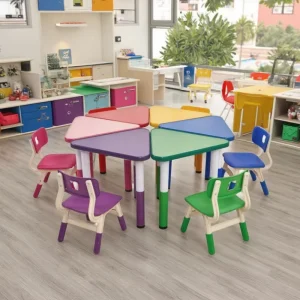 Kid Safe Adjustable Colorful Cute Modern Hexagonal Tables Aluminum Alloy ABS Top Sturdy Material School Use