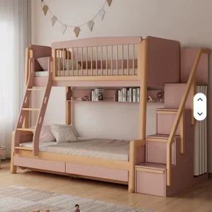 Kids Bedroom Furniture Solid Wood Cartoon Bed Children Bunk Bed for Stair Storage Study Table With Slide
