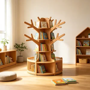 Kids Library Furniture Wooden Tree Bookshelf Montessori Reading Corner Storage Rack Daycare Childcare Center Classroom