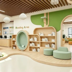 Kids Library Wood Bookshelf Modern Preschool Kindergarten Nursery Daycare Early Learning Custom Design Bookcase Furniture