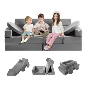 Kids Two Seat Modern Square Sofa Compression Foldable Sponge Filled Corduroy Upholstered for Apartment Hotels Warehouses Villa