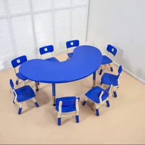 Kindergarten Plastic Colorful Modular Table Chair Set Eco Friendly Durable Circular Curved Splicing Kids Furniture Preschool