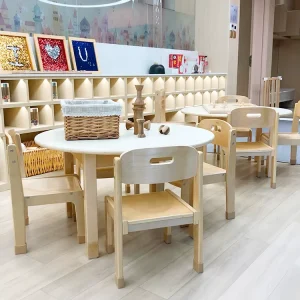 Kindergarten School Furniture Natural Wood Color School Chairs Tables