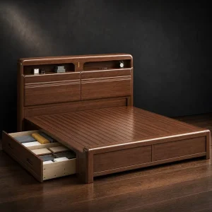 King Queen Wooden Bed Frame with Storage Headboard for Contemporary Bedroom Furniture