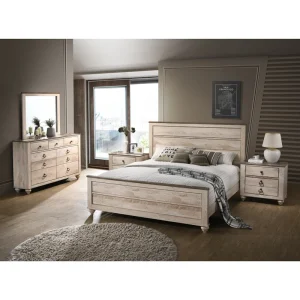 King Size Contemporary White Wash Finish 5-Piece Bedroom Set