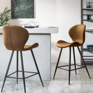 KirKasa Modern Brown Leather Armless Leisure Dining Chair Bar Stools Home Bar Office Apartment Wine Cellar Height Adjustable