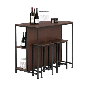 Kitchen Bar Table Set with Open Shelving Storage for Coffee Wine and Dining Space