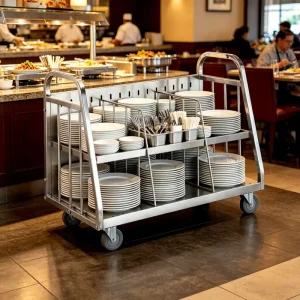 Kitchen Food Tray Cart Commercial Restaurant Hotel Chafing Dirty Dish Collect Trolley with Adjustable Divider