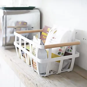 Kitchen Mesa Metal With Wooden Handle Fruit Storage Basket for Beverages Magazines and Food Organizer Home Dirty Clothes Baskets