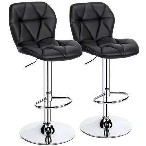 Kitchen Restaurant Stable Base Soft PU Synthetic Leather Armless Hydraulic Swivel Stools Bar Chairs with Back Rest Footrest Set