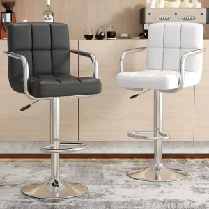 Kitchen Restaurant Stable Base Soft Restaurant High Luxury bar Chairs with Armrests Adjustable Height PU Leather bar Stools