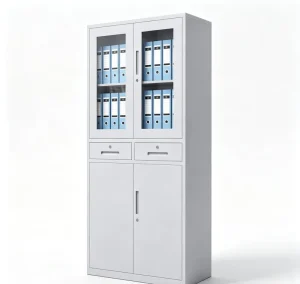 Knock Down Metal File Cabinet Glass Door Drawer Office Cupboard